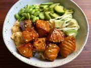 A picture of fish fillets with teriyaki sauce
