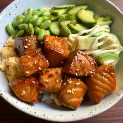 A picture of Teriyaki Salmon Sushi Rice Bowl.