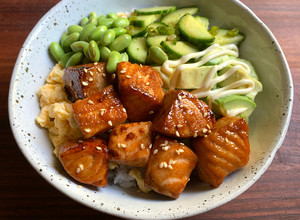 A picture of Teriyaki Salmon Sushi Rice Bowl.