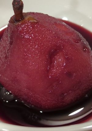 A picture of Pears in Beaujolaise Wine.
