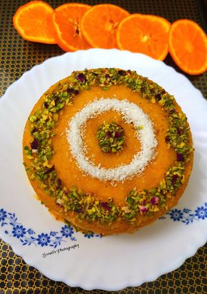 A picture of Basbousa soaked in Orange & Honey syrup.