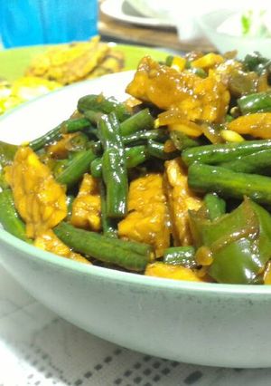 Foto resep Kacang panjang tempe pedas simpel