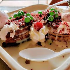 A picture of Chocolate waffles with icecream.