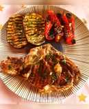 Costate di manzo e verdure grigliate in salsa di prezzemolo