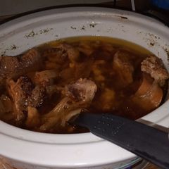 A picture of Homemade crockpot beef stock.