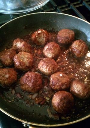 A picture of teriyaki glazed meatballs.