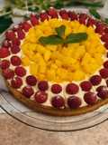Raspberry and Mango Tart with Mint Diplomat Cream