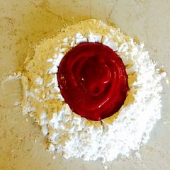 Portobello stuffed Eggless Beet Ravioli in Herb and Garlic Butter A picture of Portobello stuffed Eggless Beet Ravioli in Herb and Garlic Butter.