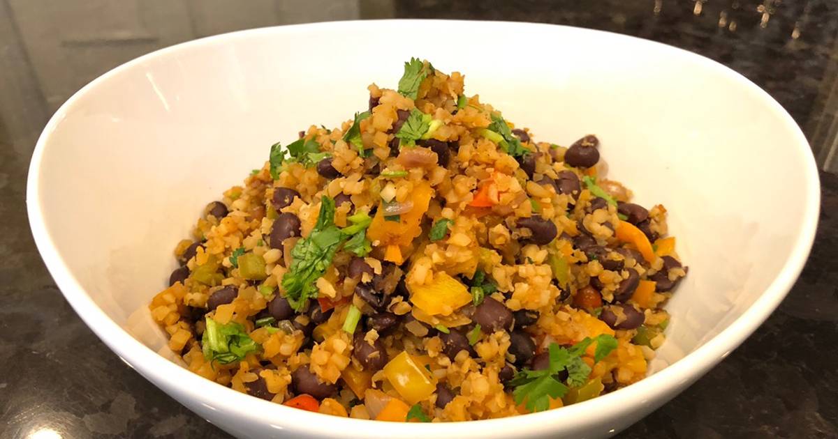 Black Bean Cauliflower Rice with Jalapeño Pickles Recipe by Nia Hiura