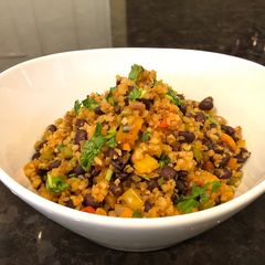 A picture of Black Bean Cauliflower Rice with Jalapeño Pickles.