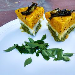 A picture of Tricolor rawa dhokla.