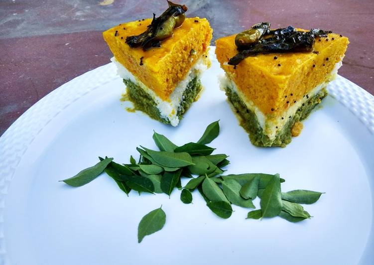 Recipe of Any-night-of-the-week Tricolor rawa dhokla