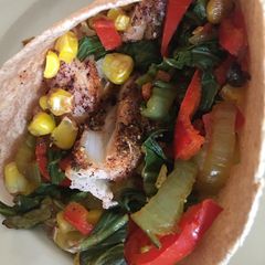 A picture of Healthy low fat baked fish tacos with “grilled” corn.
