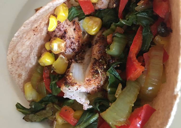 Healthy low fat baked fish tacos with “grilled” corn