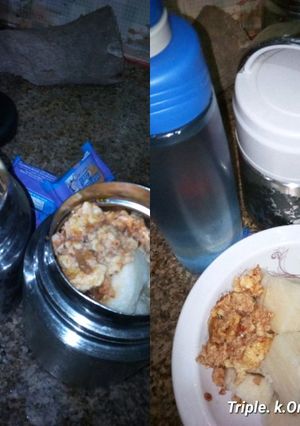 A picture of Boiled yam and fried egg.