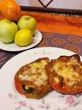 Red Bell Peppers Stuffed with Tuna, Tomato, and Cheese