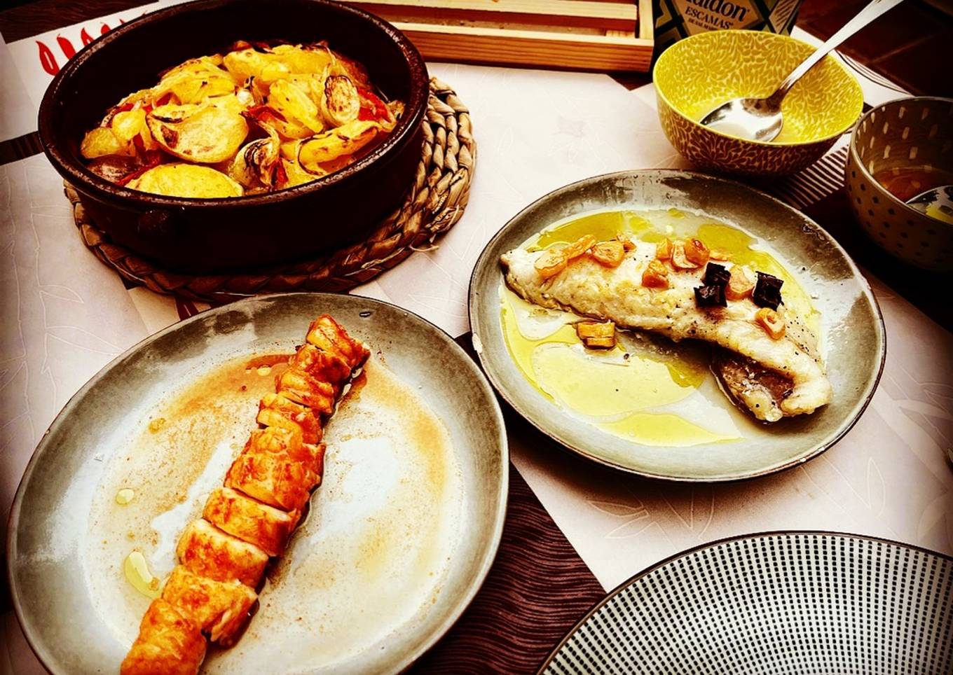 Rape a baja temperatura en dos maneras: alangostado y a la bilbaína con patatas panaderas