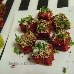 A picture of Beetroot Dhokla.