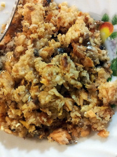 A picture of salmon fried rice.