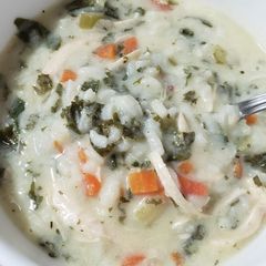 A picture of Creamy Chicken, Kale and Rice Soup.