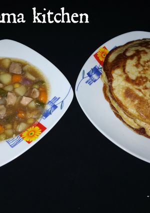 A picture of Gurasa with chicken potatoes soup.