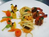 Linguine seafood sauce pesto