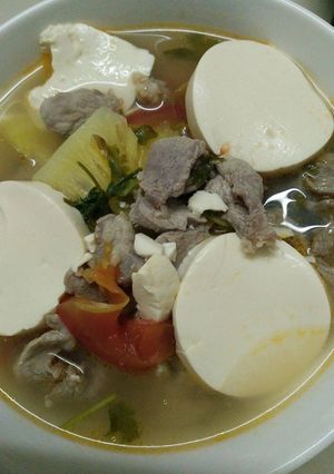 Hình của món Tàu hủ nấu canh thịt bò.