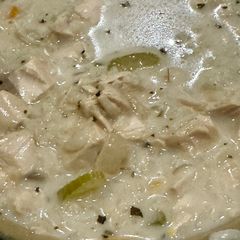 A picture of Instant Pot creamy rotisserie chicken and rice soup.