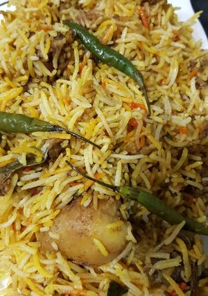 A picture of Mutton and potato Biryani.