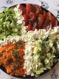 Salade de tomates carottes romaine et courgettes à la feta