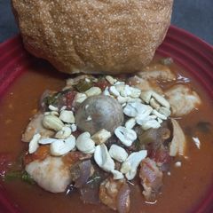 Sicilian Hake Stew with Raisins and Mushrooms A picture of Sicilian Hake Stew with Raisins and Mushrooms.