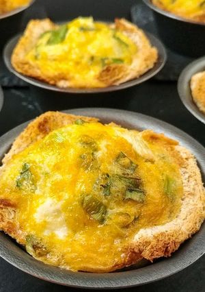 A picture of Green Onion and Egg Toast Cups.