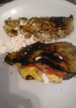 A picture of Aubergine breakfast sandwich.