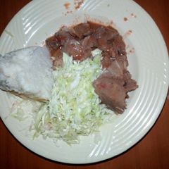 Beef ugali n steamed cabbage A picture of Beef ugali n steamed cabbage.