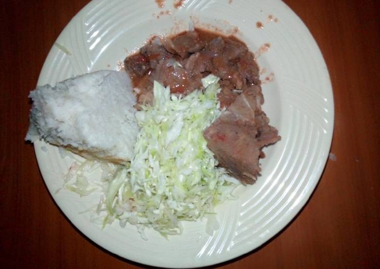 Beef ugali n steamed cabbage