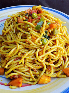 A picture of Delicious veggie pasta.