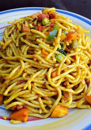 A picture of Delicious veggie pasta.