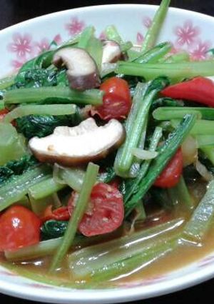 Foto resep Sawi Hijau Cah Jamur Masak 5 menit