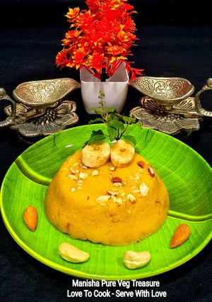 A picture of Banana Rava Kesari Halwa - Divine Bhog Prasad.