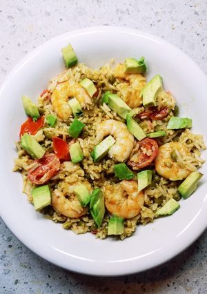 Une photo de Riz légume et crevette