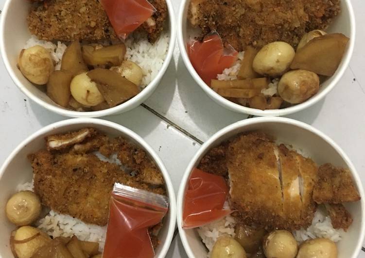 Langkah Mudah untuk Membuat Chicken katsu + sayur kentang telur puyuh Anti Gagal