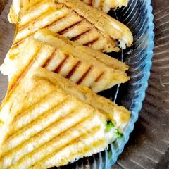 A picture of Grilled chicken and potato sandwich.