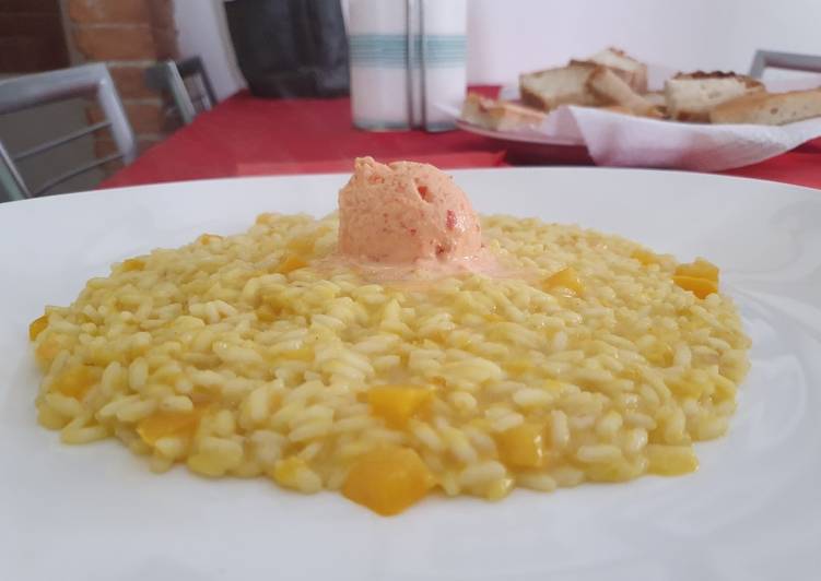 Risotto ai peperoni gialli e gelato ai peperoni rossi