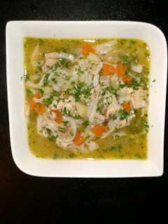 A picture of Chicken and noodle soup.