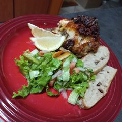 A picture of Oven baked Chicken and Aubergine Parmigiano.