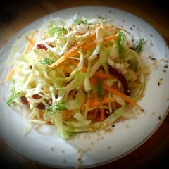 A picture of Coleslaw and carrot salad, beetroot, sesame👍👍😋😋😋.