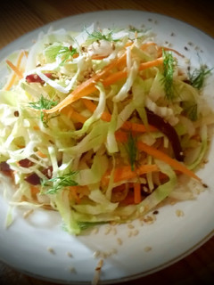 A picture of Coleslaw and carrot salad, beetroot, sesame👍👍😋😋😋.