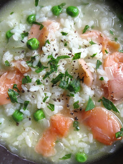 A picture of Smoked Salmon Rice Soup.