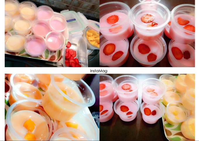 Langkah Mudah untuk Menyiapkan Silky pudding rasa mangga dan strawberry, Menggugah Selera