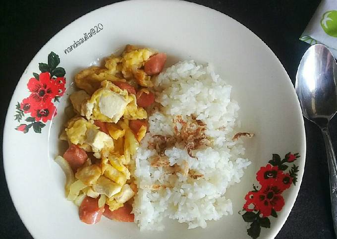 Dadar orek Tahu sosis